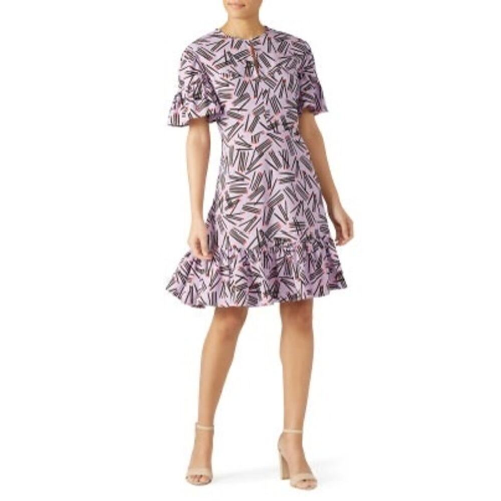 Kate Spade Women's Purple Ruffle Sleeve Matchstick Print Midi Dress Size 4
